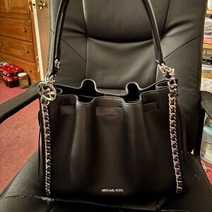 Michael Kors Black Shoulder Bag with Silver Chain